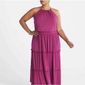 Threads for Thought Rainey Patch Tiered Pink Halter Maxi dress Springcore